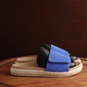 Abeo Sandals Womens SZ 8 Blue Isle Slide Adjustable Leather Comfort Slip On Shoe